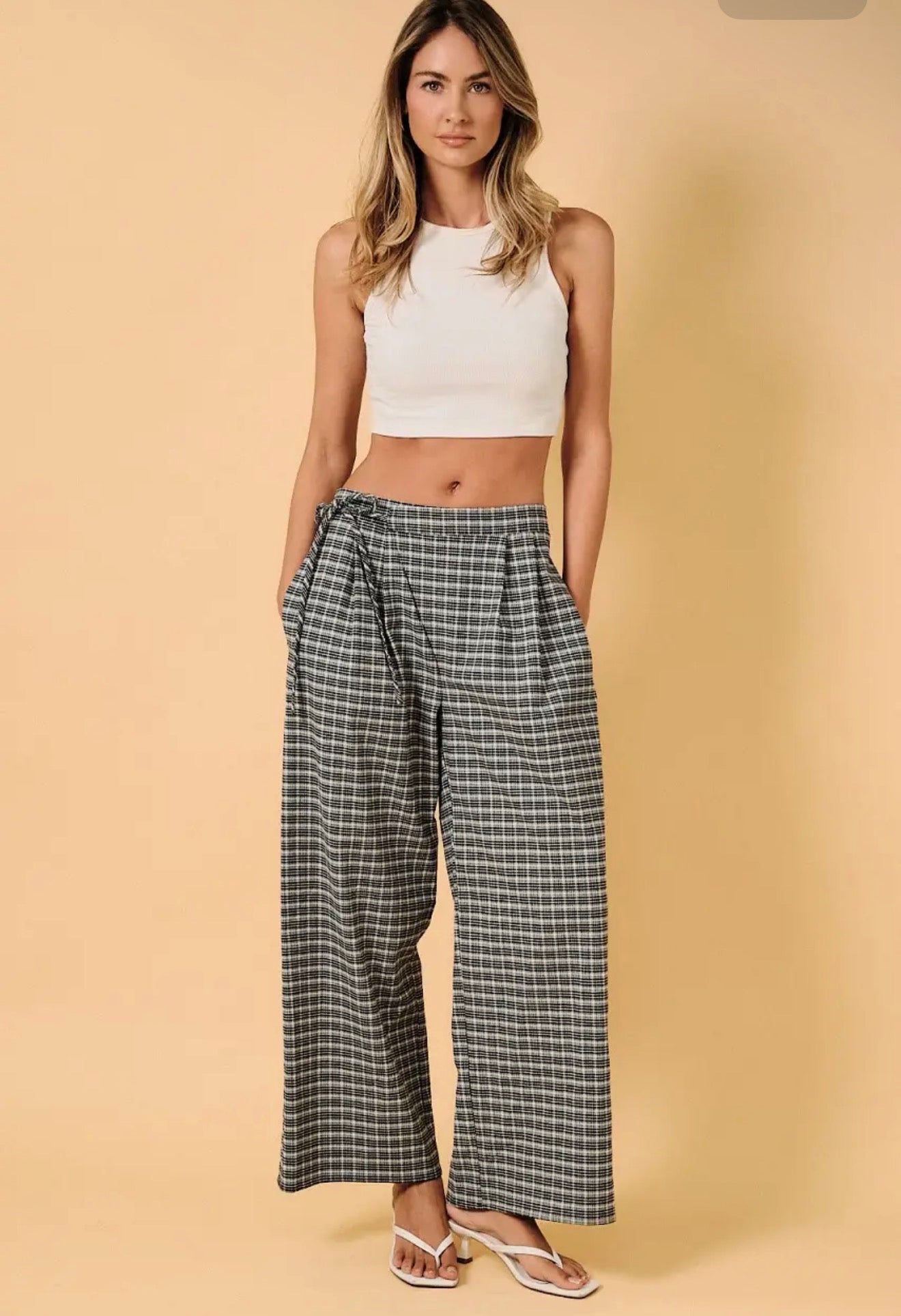 Wide Leg Plaid Pants