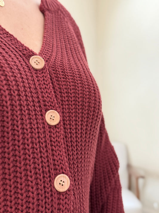Wine Chunky Cardigan