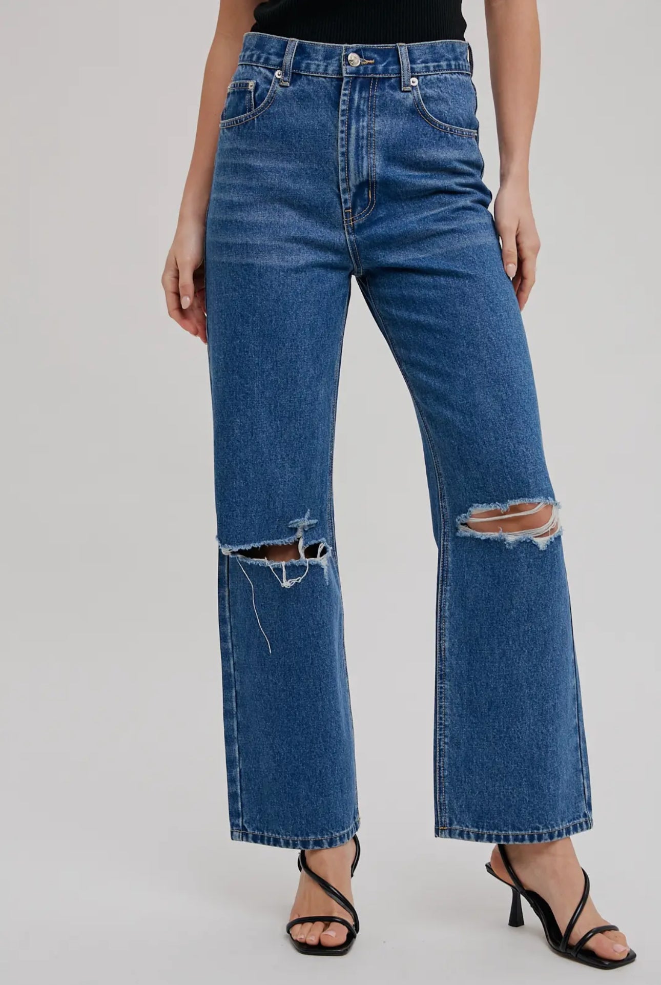 High-Rise Distressed Denim Jeans