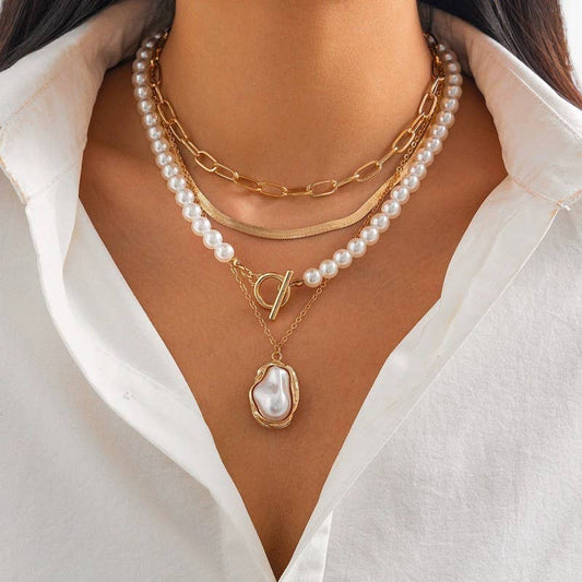 Pearl Charm Multi-Layer Gold Necklace