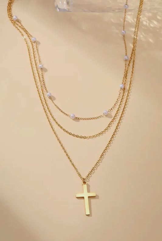 Pearl & Cross Necklace