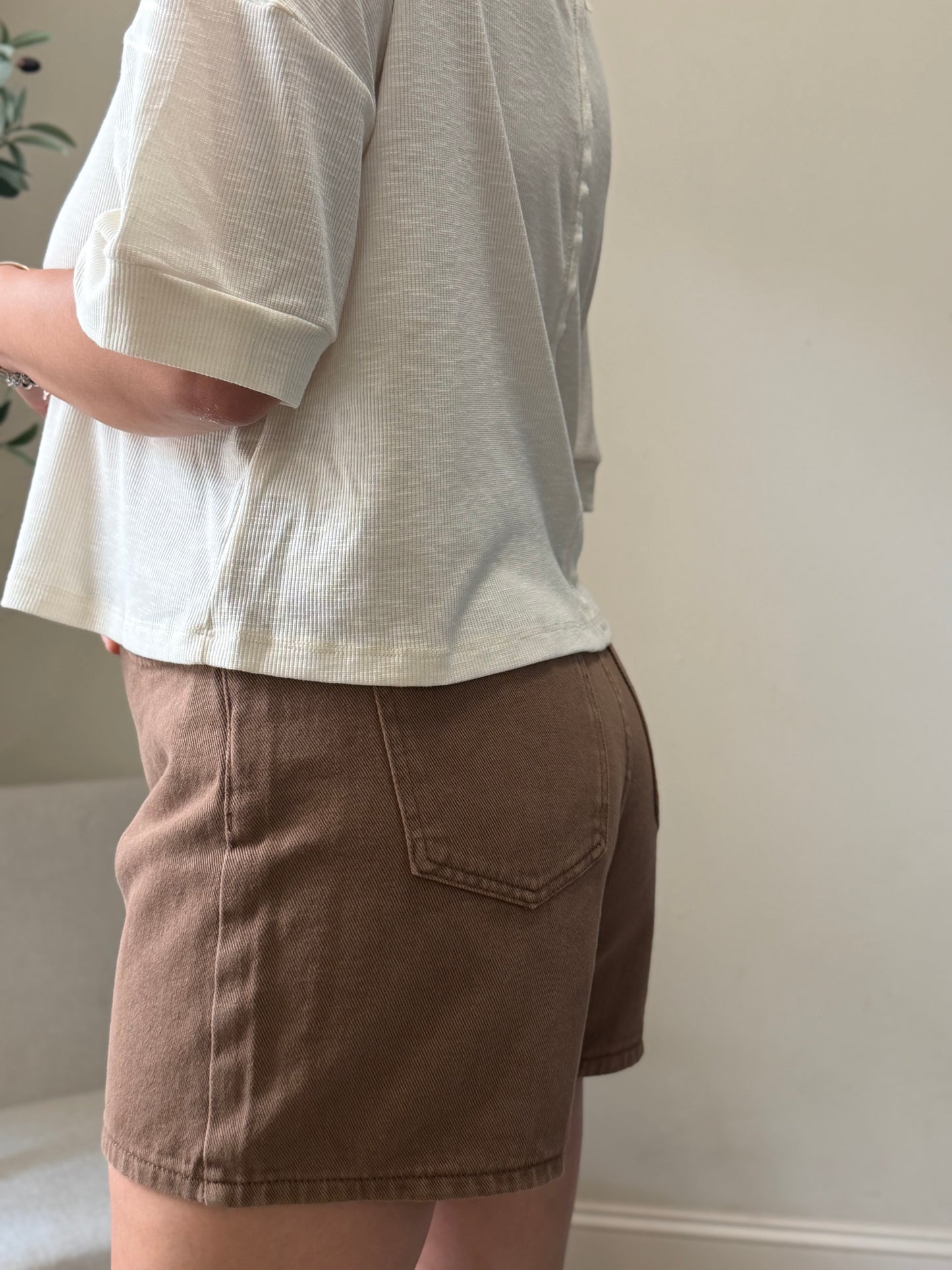 Brown Cotton Denim Shorts