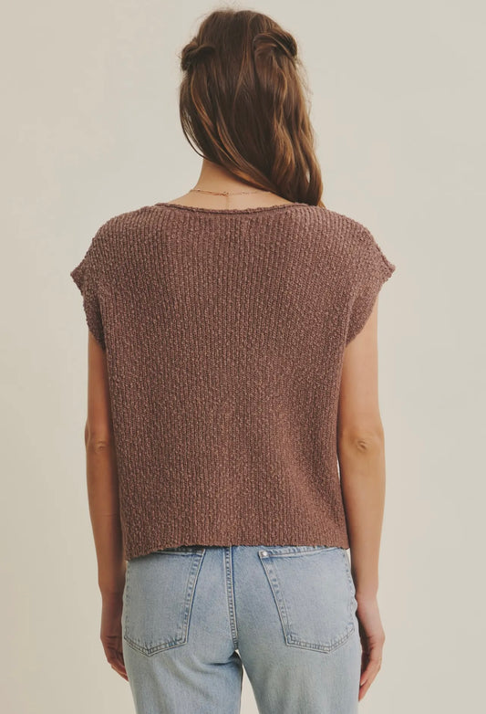 Mocha Mousse Slub Knit Sweater Top