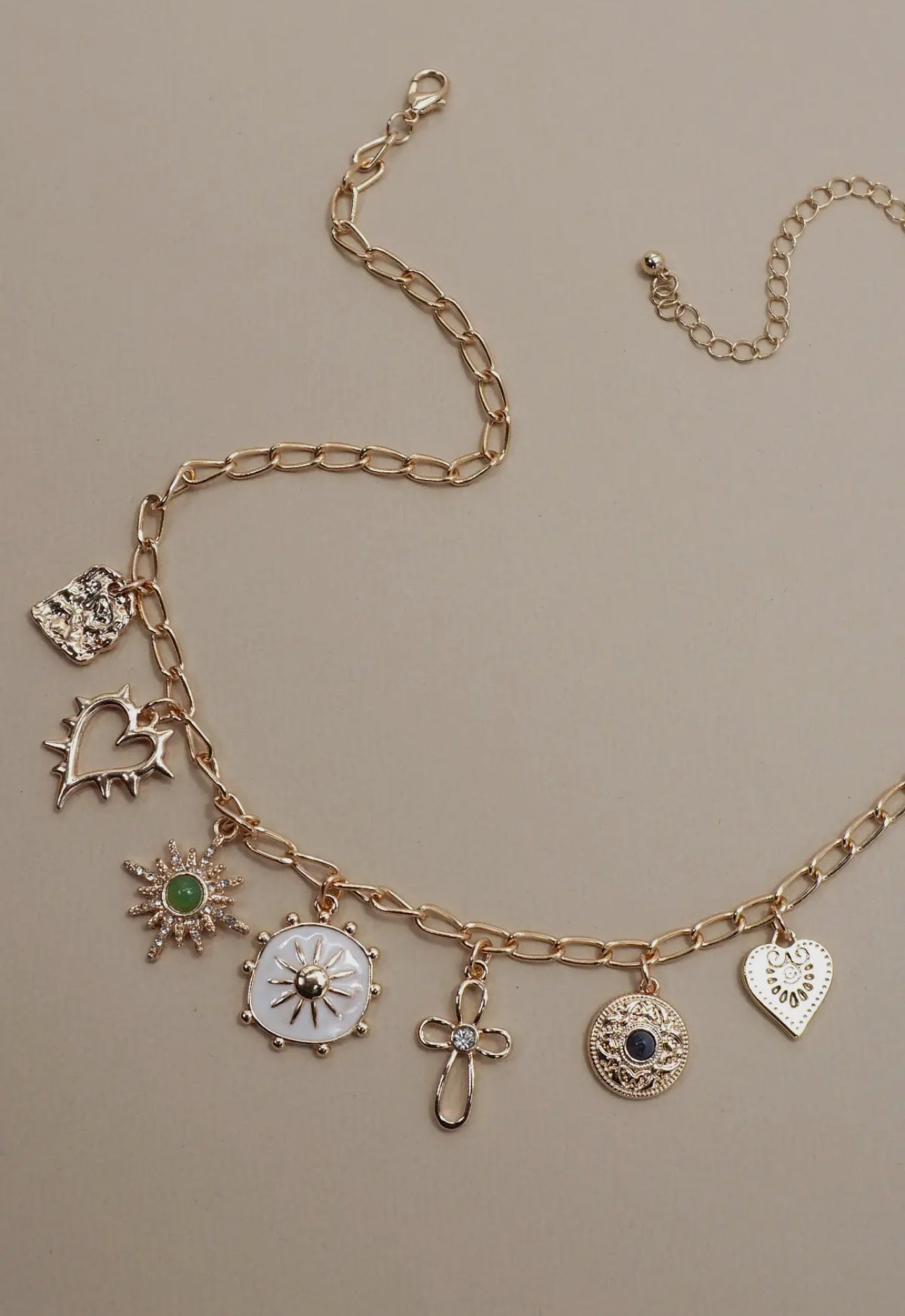Heart & Sunburst Charm Necklace