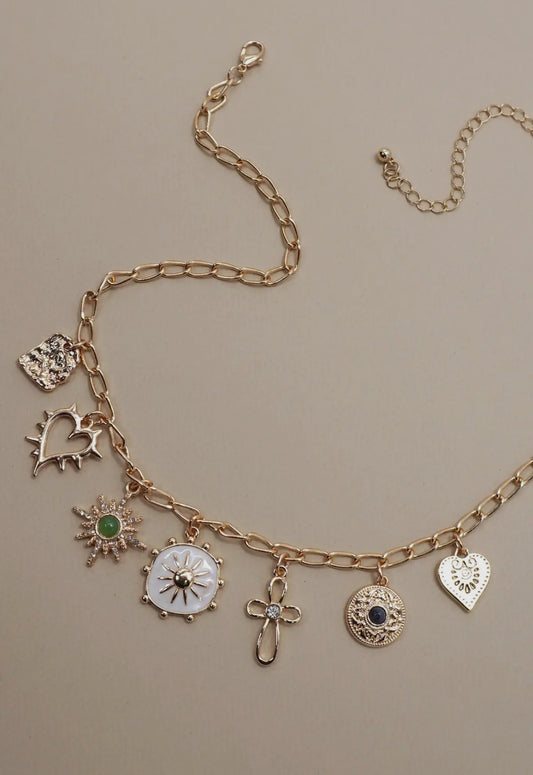 Heart & Sunburst Charm Necklace