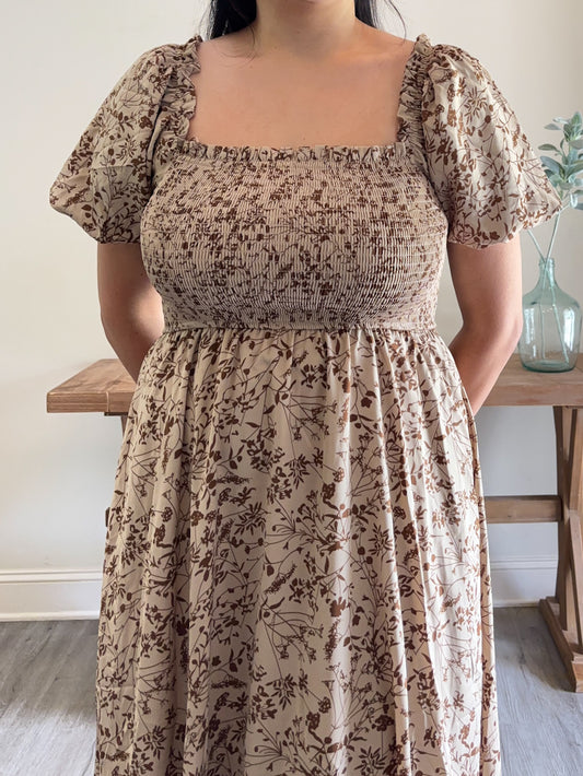 Autumn Bloom Smocked Maxi Dress