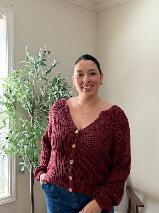 Wine Chunky Cardigan