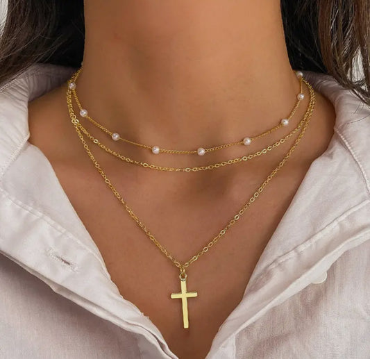 Pearl & Cross Necklace