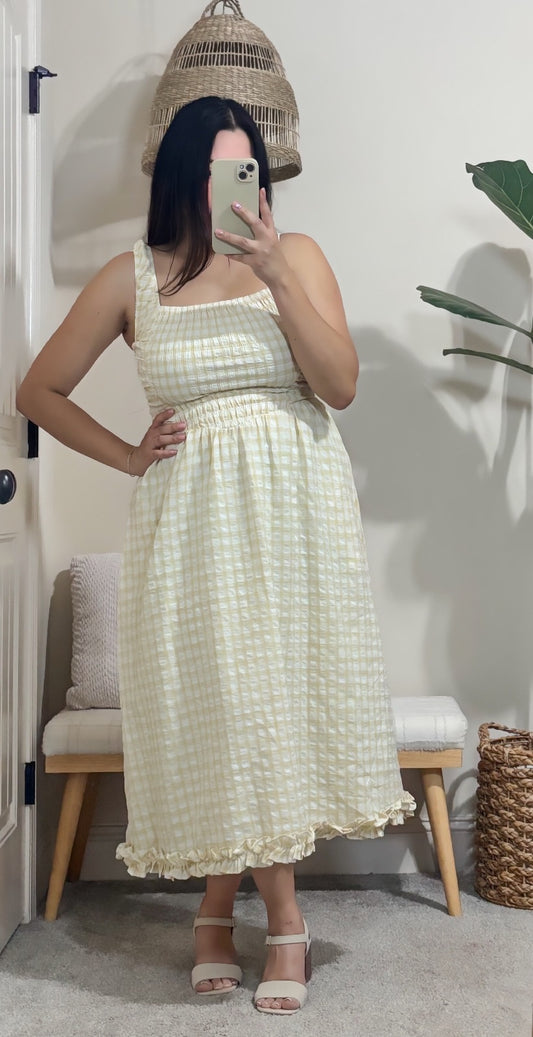Lemon Gingham Smocked Dress