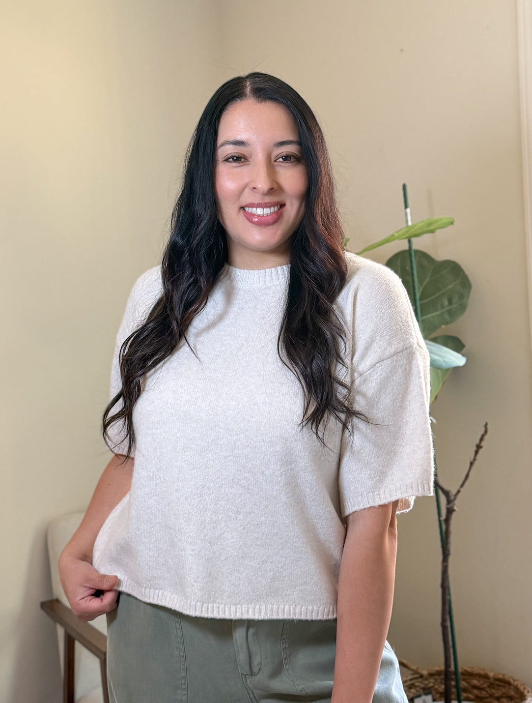 Cream Boxy Knit Top