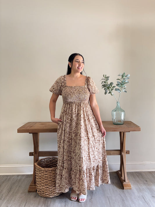 Autumn Bloom Smocked Maxi Dress