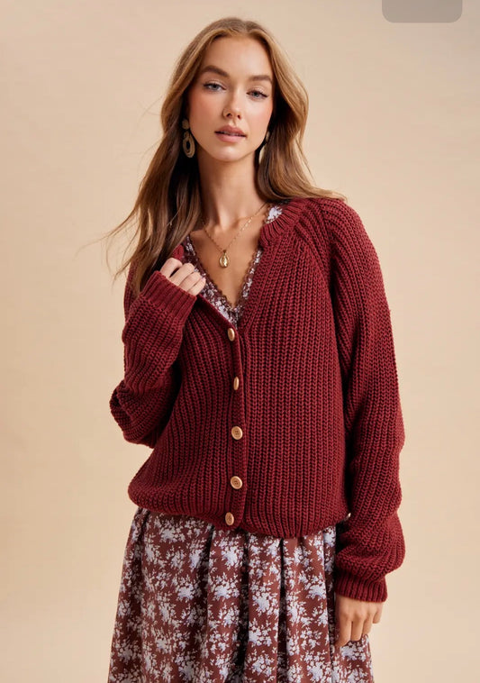 Wine Chunky Cardigan