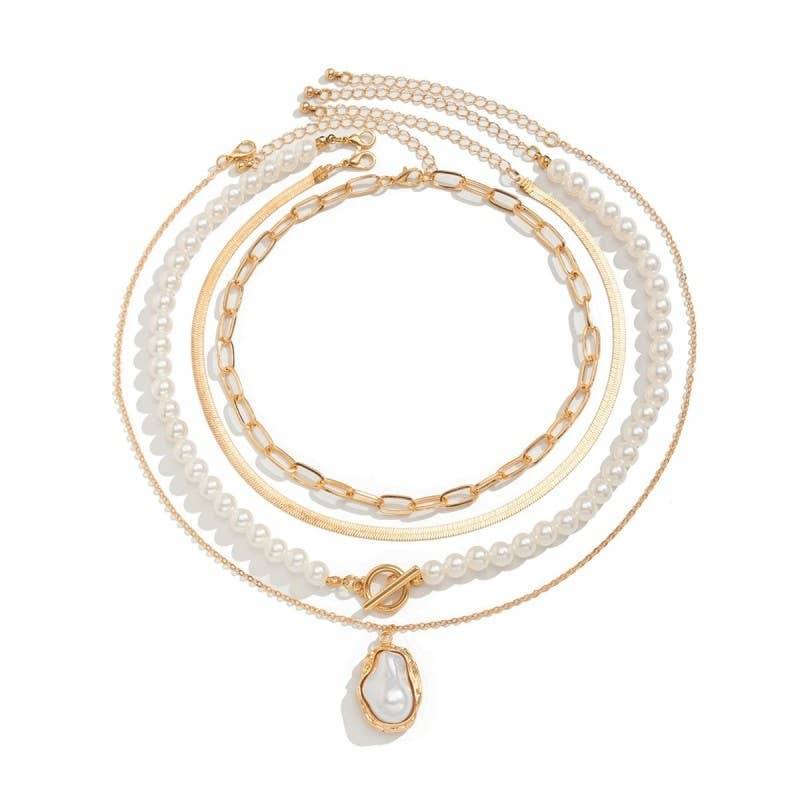 Pearl Charm Multi-Layer Gold Necklace