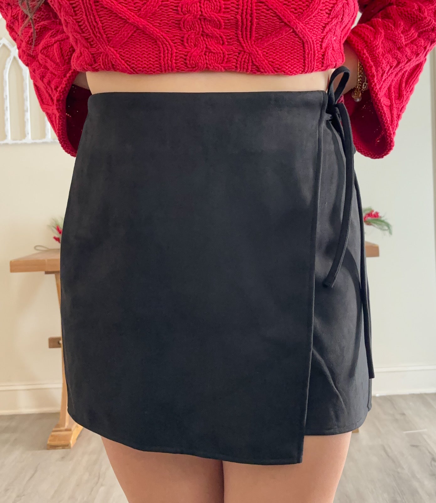 Suede Crossover Wrap Skort