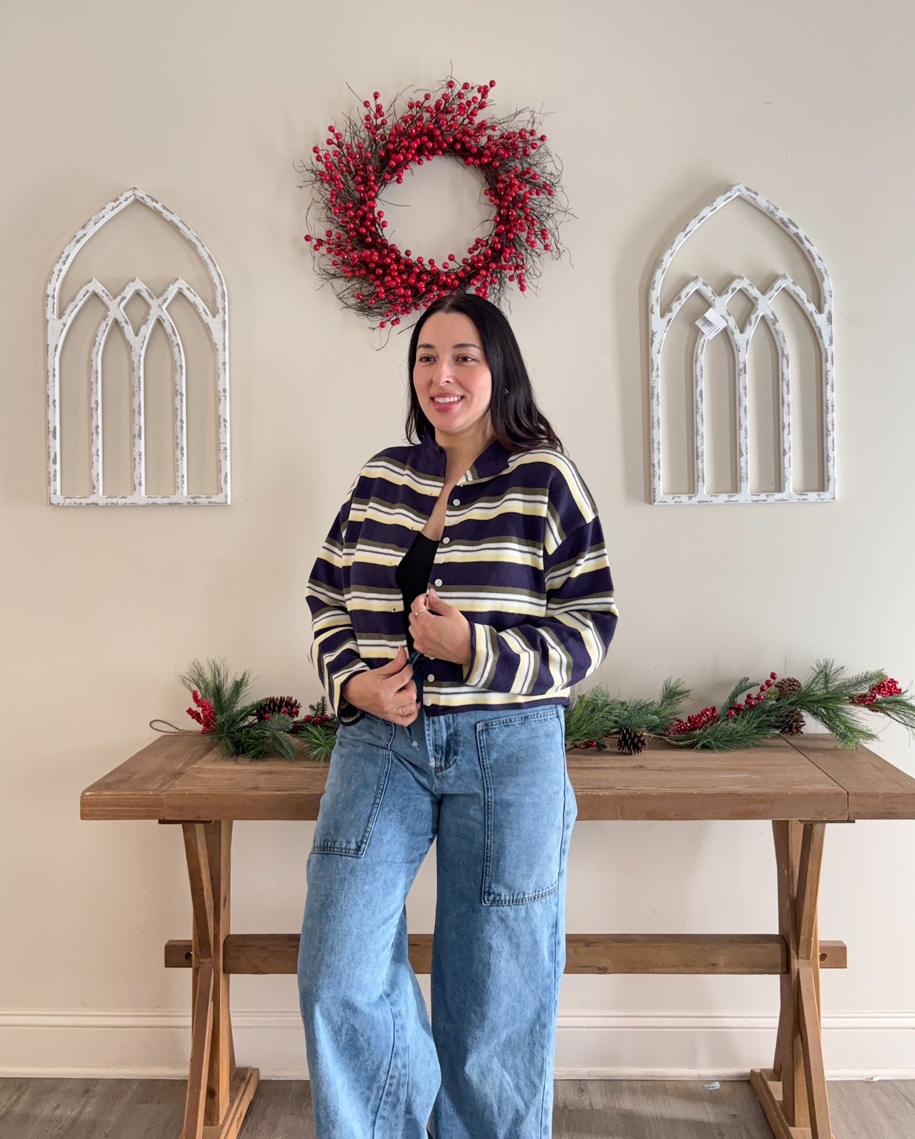 Navy Multi Striped Cardigan