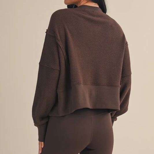 Waffle Knit Sleeve Top - Cocoa