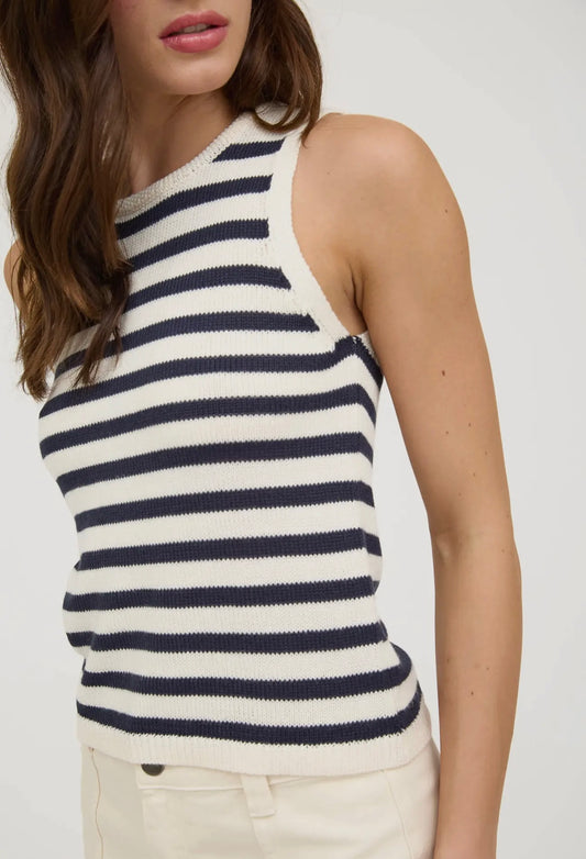 Navy & Cream Striped Knit Tank