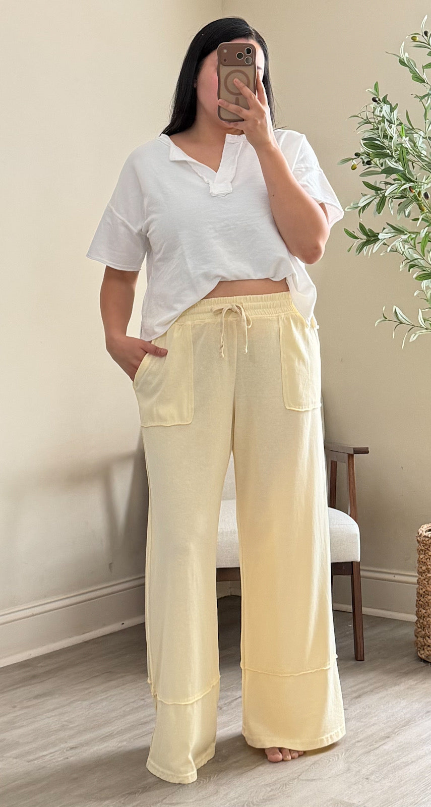 Buttercream Mineral Wash Wide Leg Pants