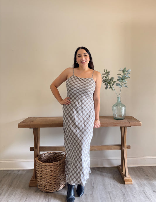 Soft Plaid Slip Maxi Dress