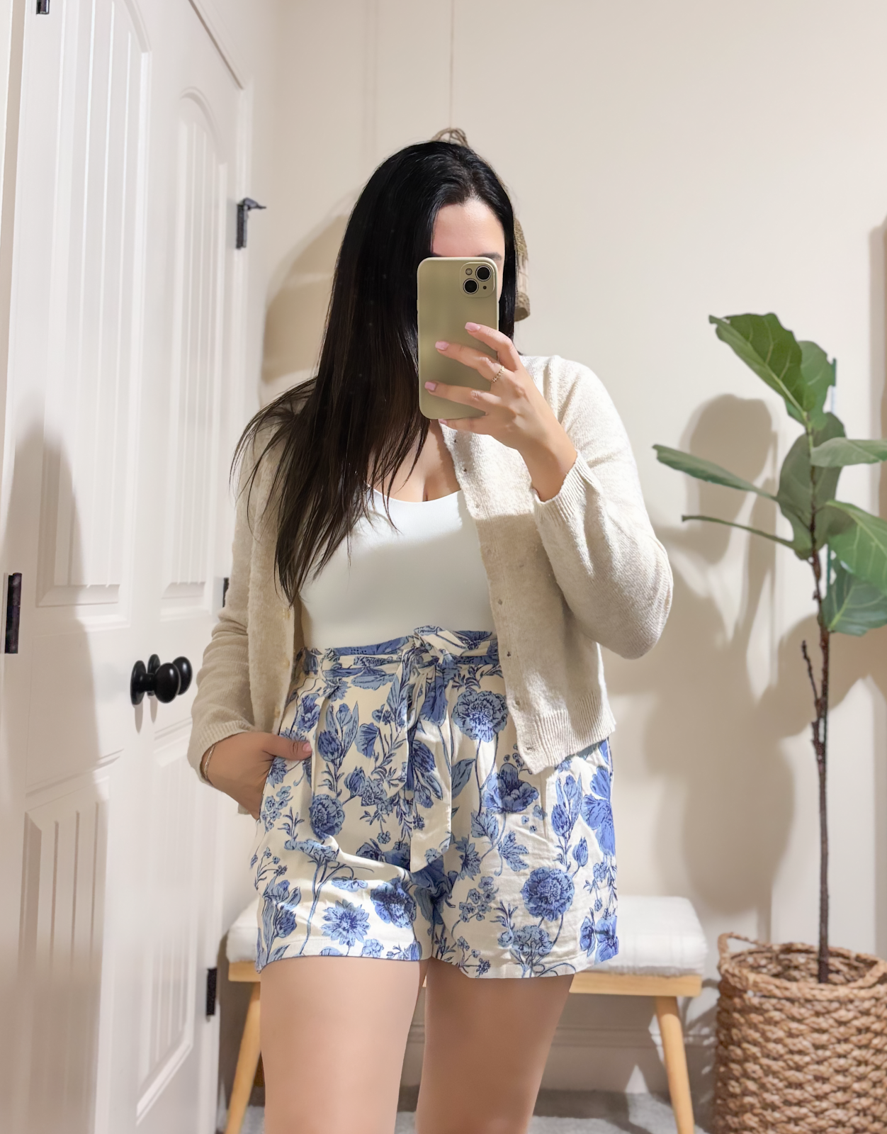 Floral Print Linen Blend Shorts