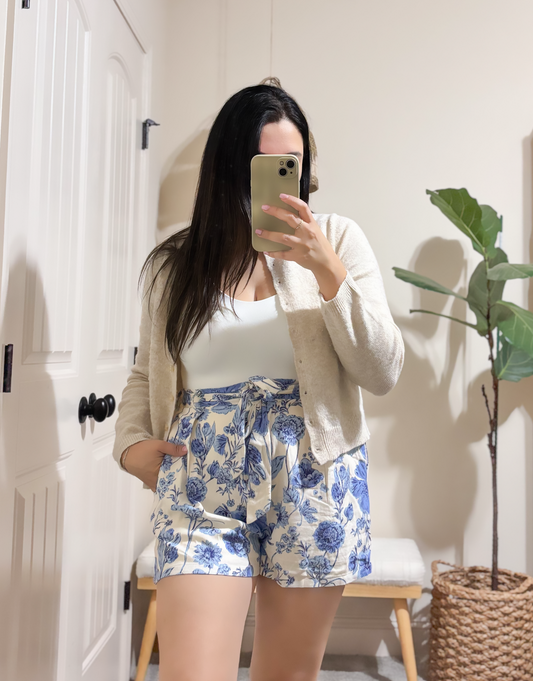 Floral Print Linen Blend Shorts