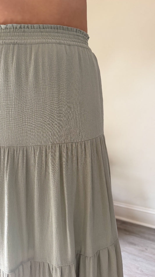 Olive Tiered Maxi Skirt