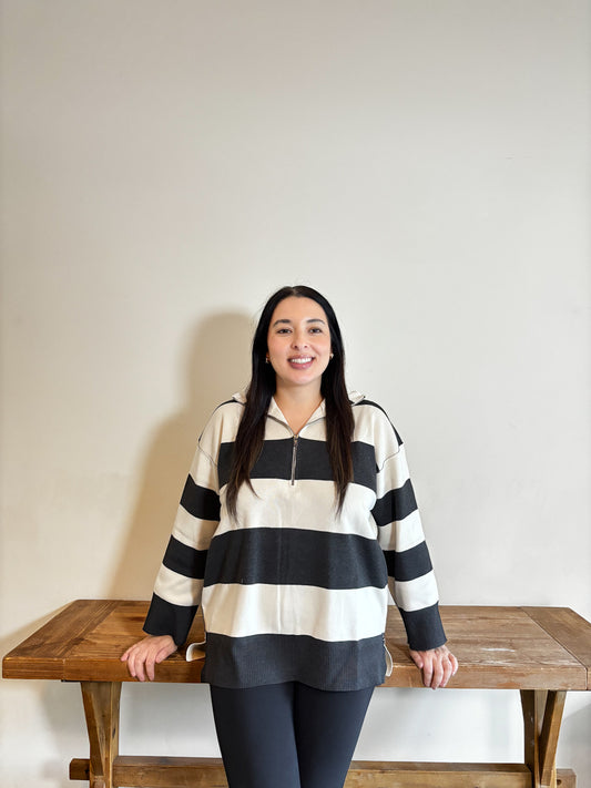 Bold Stripes Quarter-Zip Sweater