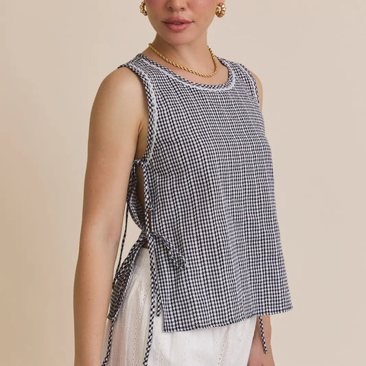 Gingham Tie-Side Tank