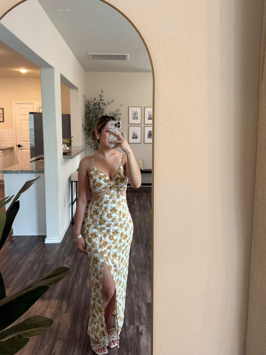 Side Slit Floral Midi Dress