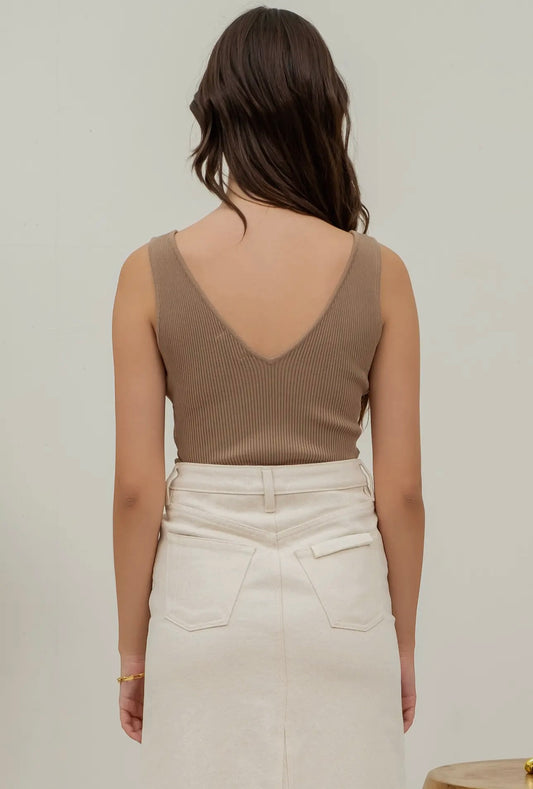 Ribbed V-Neck Sleeveless Tank