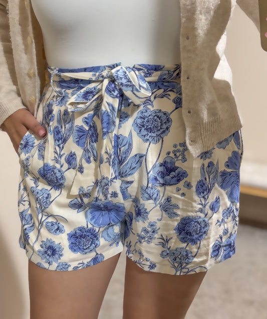 Floral Print Linen Blend Shorts