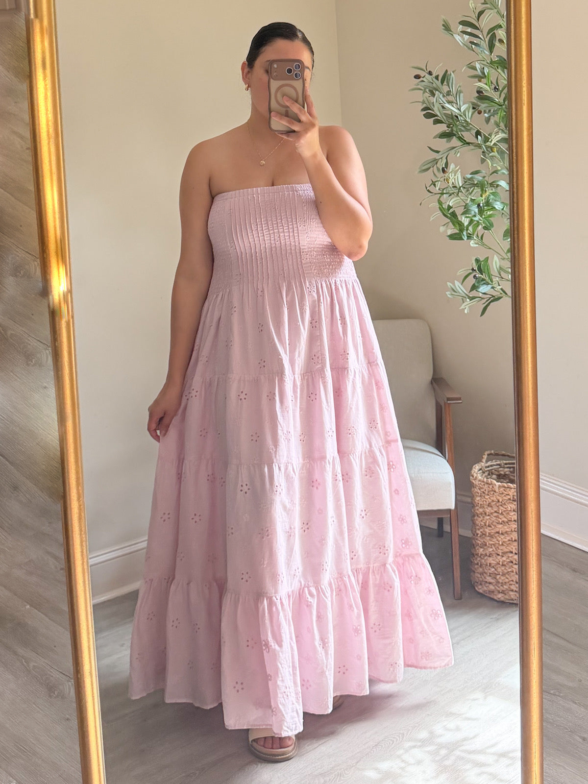 Blush Petal Smocked Midi Dress
