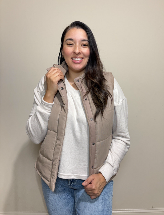 The Mocha Suede Puffer Vest