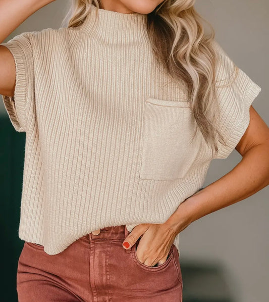 Ribbed Knit Short Sleeve Sweater