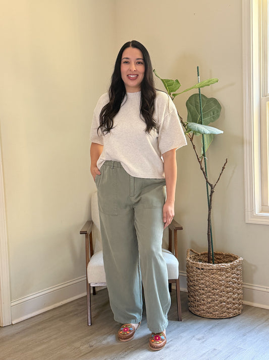 Soft Olive Barrel Pants