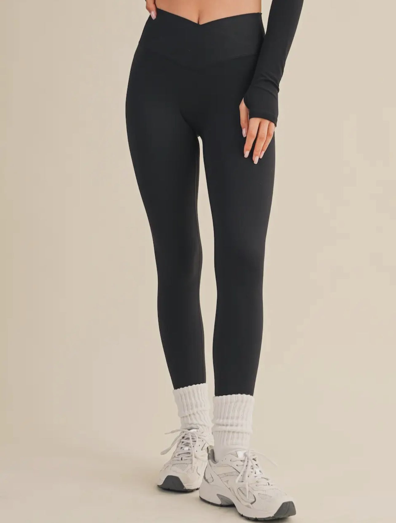 High Waist Crossover Leggings - Black