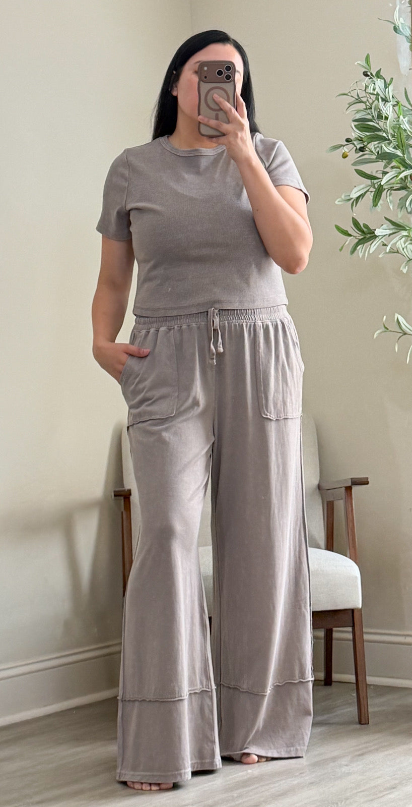 Driftwood Mineral Wash Wide Leg Pants
