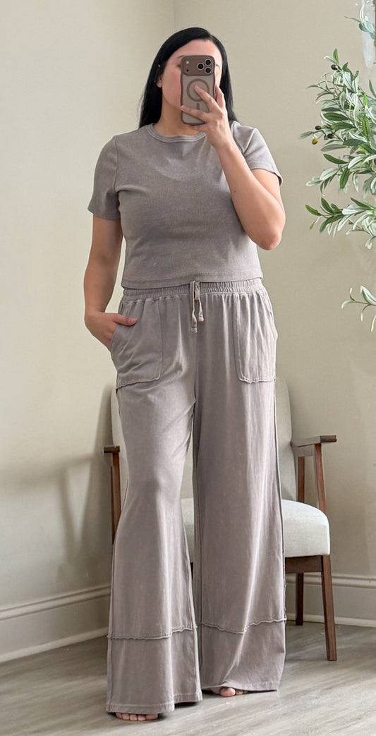Driftwood Mineral Wash Wide Leg Pants