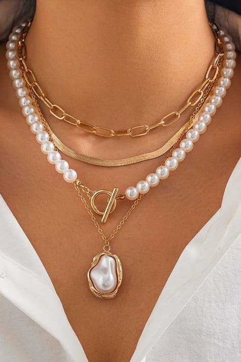 Pearl Charm Multi-Layer Gold Necklace