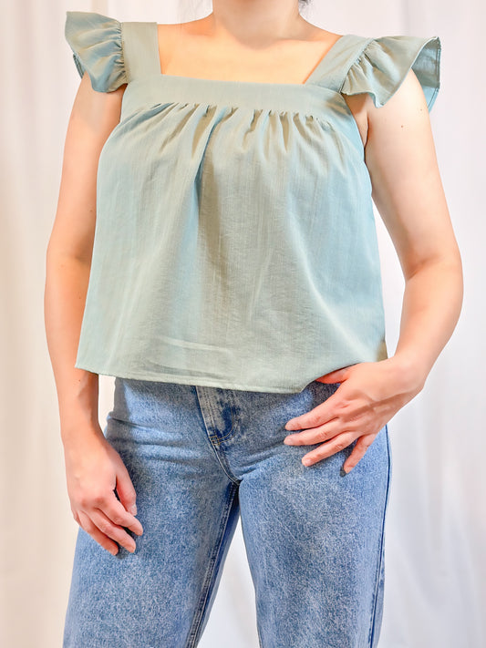 Solid Flutter Sleeve Top